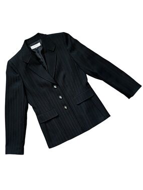 Tahari ASL Black Tone-on-Tone Pinstripe Blazer Jacket
